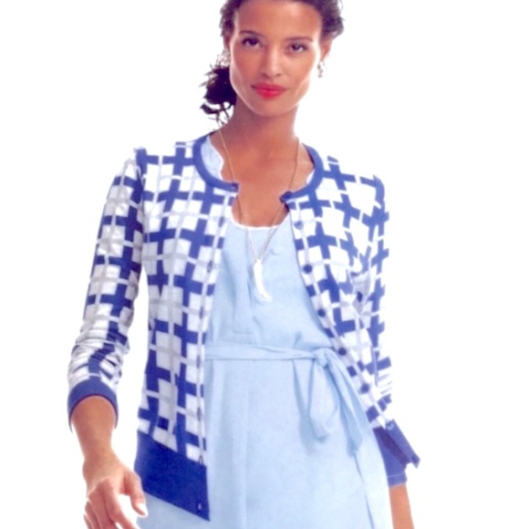 CAbi Sweaters - CAbi Frame Knit Blue White Gray Cardigan Style 695